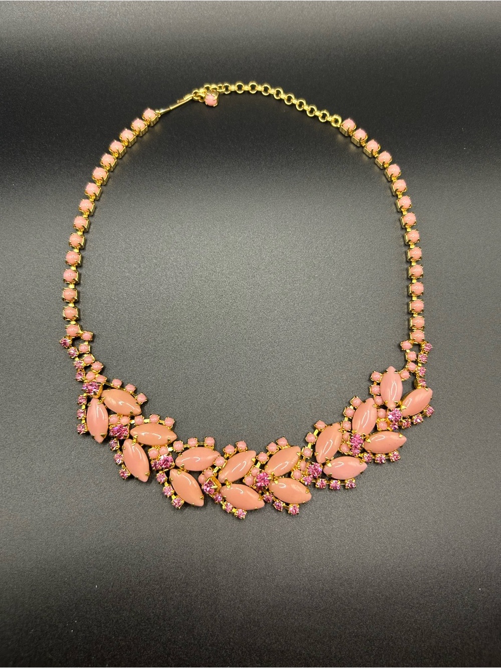Vintage Pink Moonstone Pink Rhinestone matching earrings Necklace